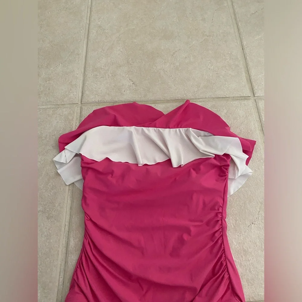 Tommy Hilfiger Ruffle Strapless One Piece Swimsuit - Size 10 - Picture 8 of 16